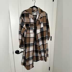 Plaid flap pocket drop shoulder coat